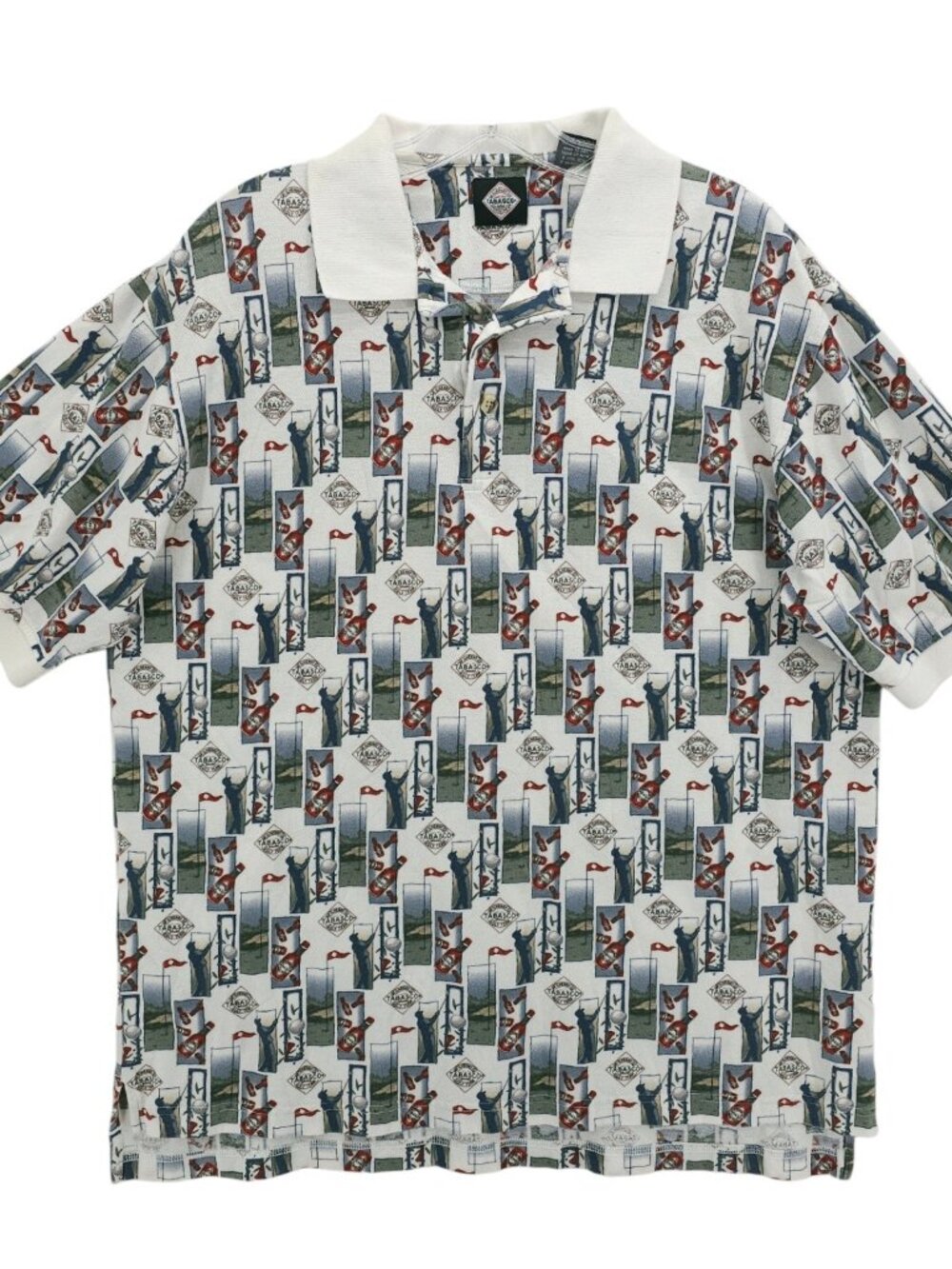 TABASCO Polo Shirt All Over Print Golf Team Vintage 90s Size MEDIUM